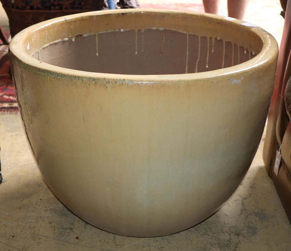 A large glazed pottery garden planter, 64cm diameter, H.50cm